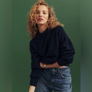 Reformation Sam Cashmere Oversized Crew Sweater Navy